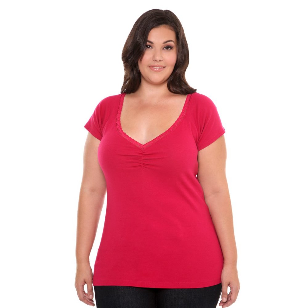 Torrid Size 3 Twist Tee's Top Red with Lace Inset